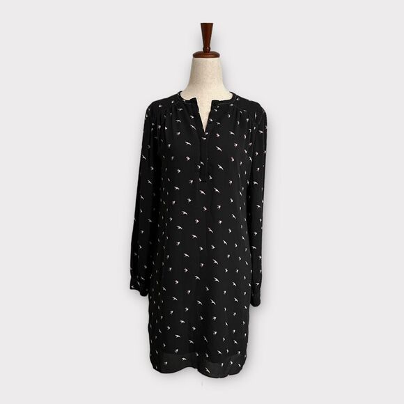 Banana Republic Shift Dress Charcoal Gray Sheer Lined Bird Pattern Women's XS - Picture 12 of 12